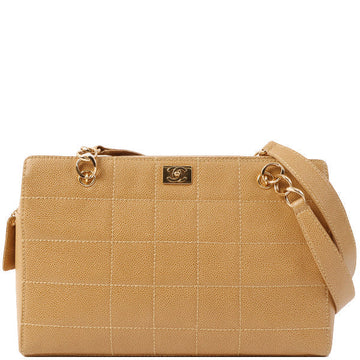 Chanel Around 2001 Made Caviar Skin Square Turn-Lock Chocolate Bar Shoulder Bag Beige