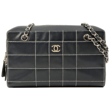 Chanel Around 2001 Made Chocolate Bar Stitch Cc Mark Plate Chain Bag Dark Navy