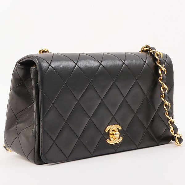 Chanel Around 1990 Made Full Flap Turn-Lock Chain Bag Mini Black