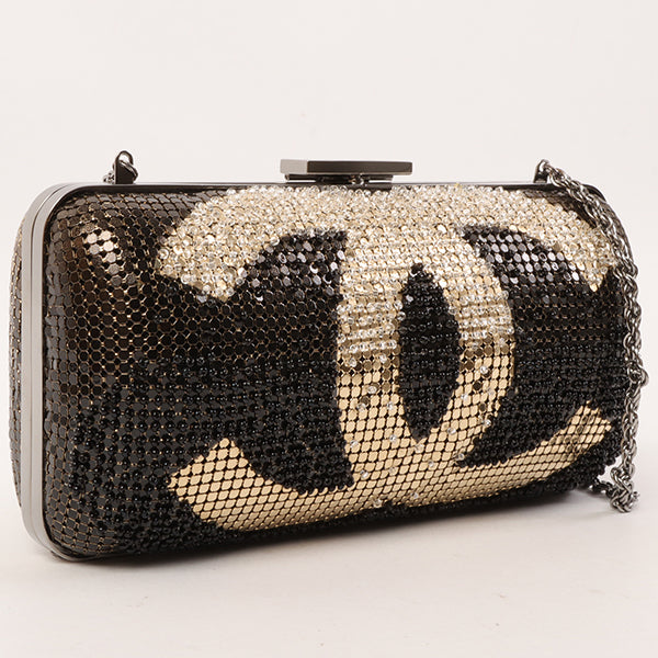 CHANEL Around 2006 Made Beads Cc Metal Clasp Chain 2Way Bag Black