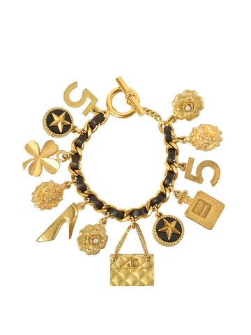 CHANEL 1994 Made Multi Motif Charm Chain Bracelet Gold/Black