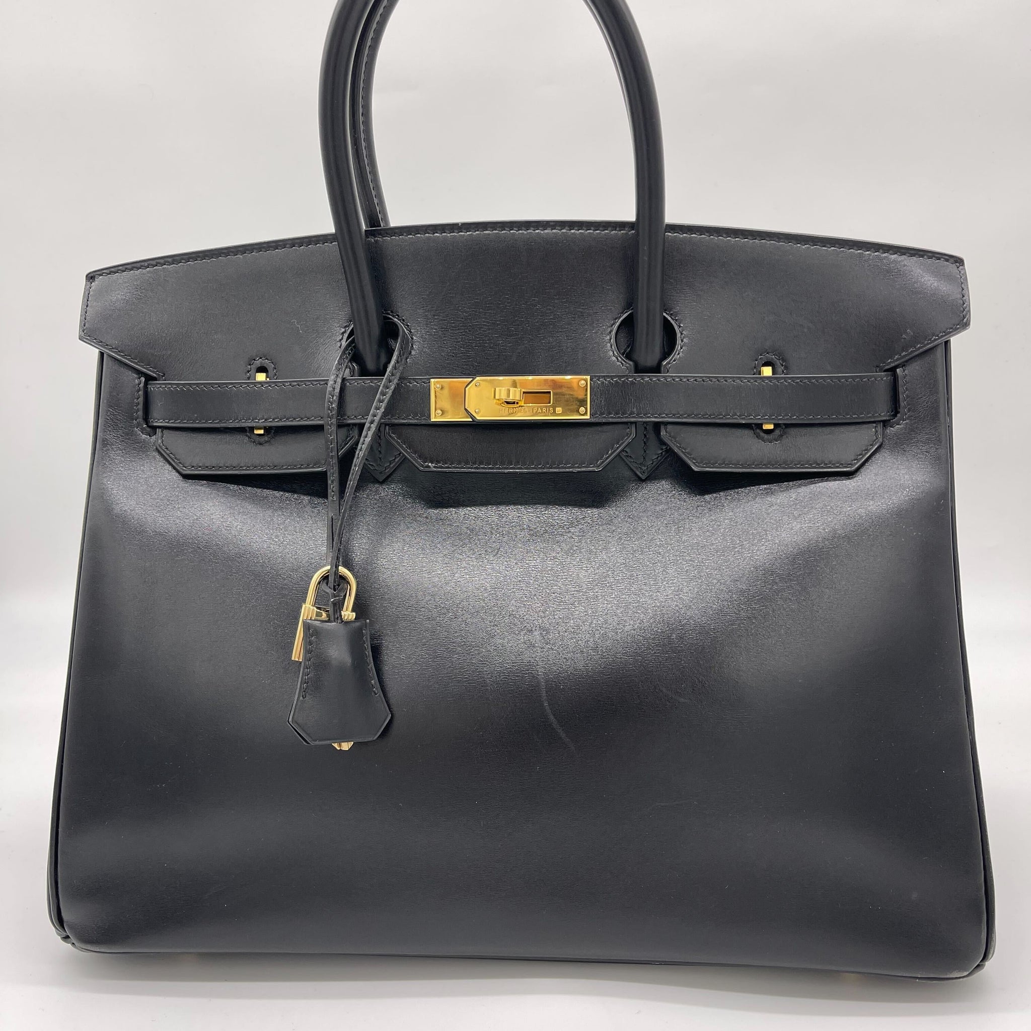 Hermes Birkin 35 Noir Box Leather Gold Hardware