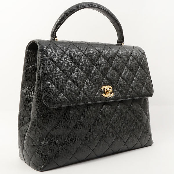 Chanel Around 1998 Made Caviar Skin Turn-Lock Handbag Black