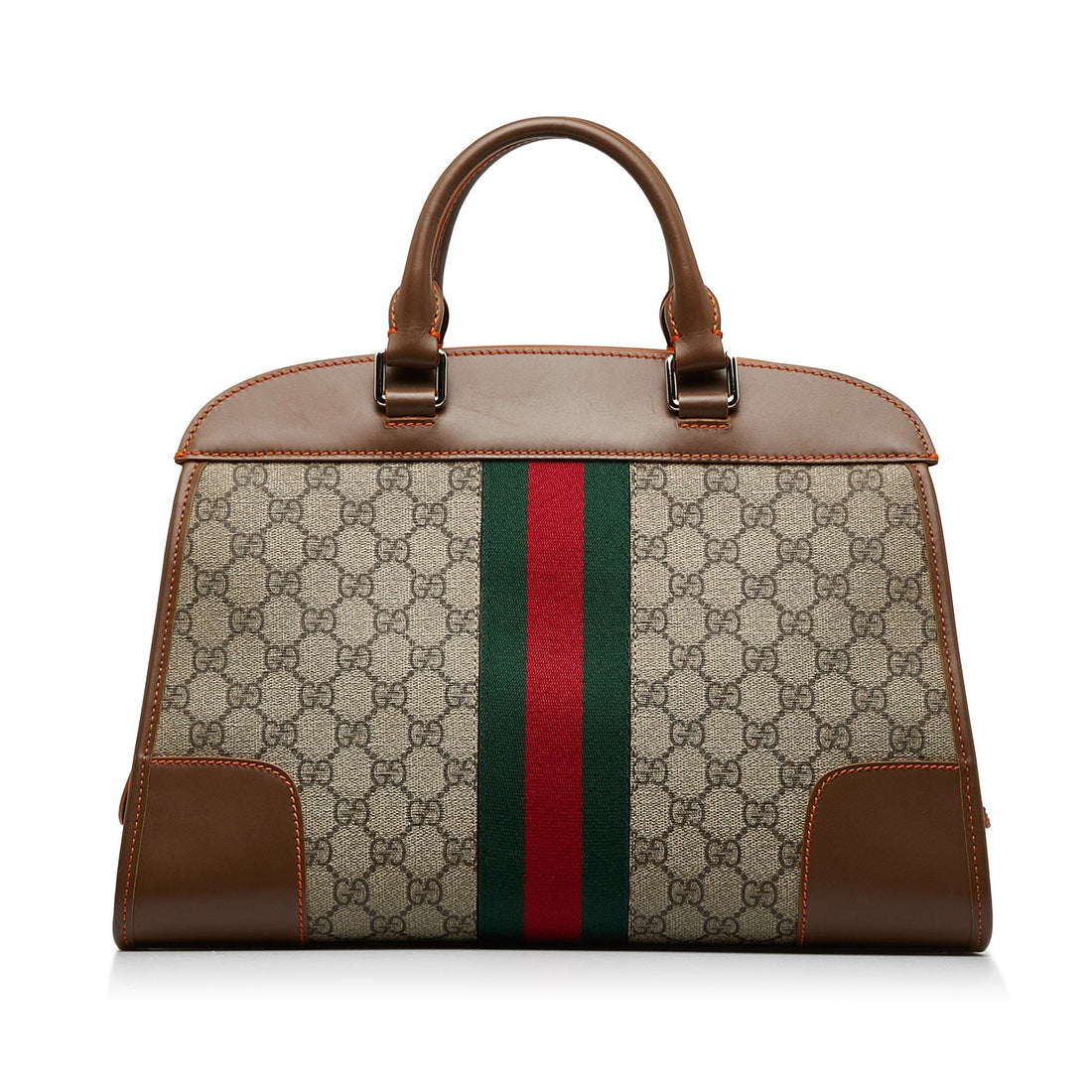 Brown Gucci GG Supreme Web Duffle Tote Satchel