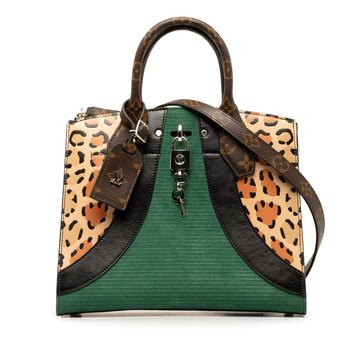 Green Louis Vuitton Monogram Leopard Print Calfskin Corduroy City Steamer PM Satchel