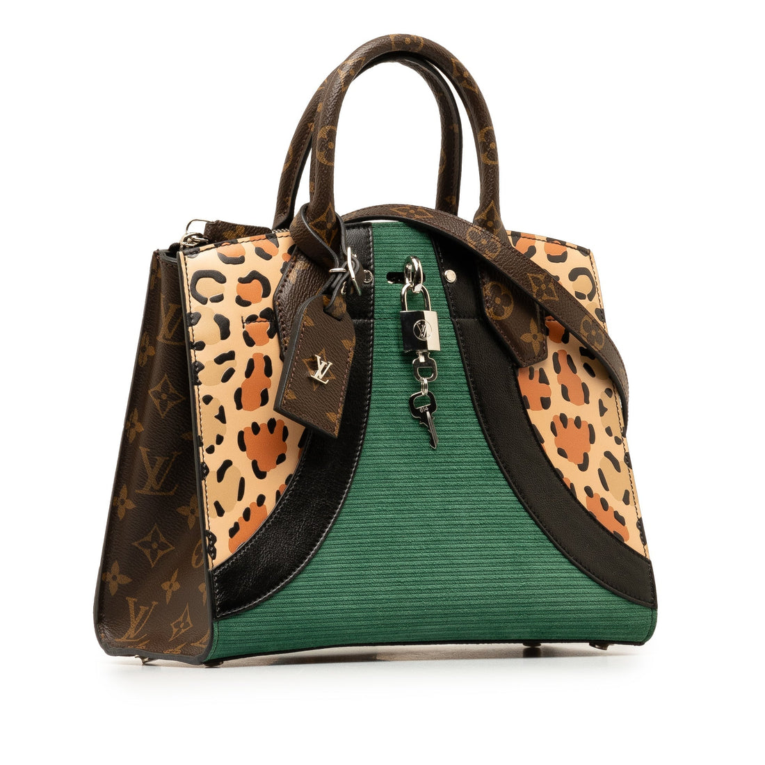 Green Louis Vuitton Monogram Leopard Print Calfskin Corduroy City Steamer PM Satchel