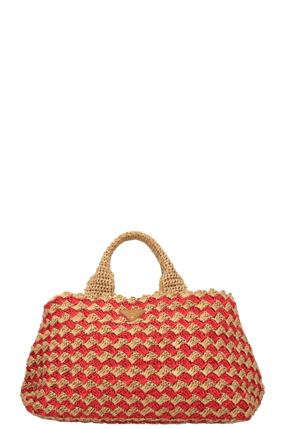 PRADA Tote Bag Raffia Gold Red