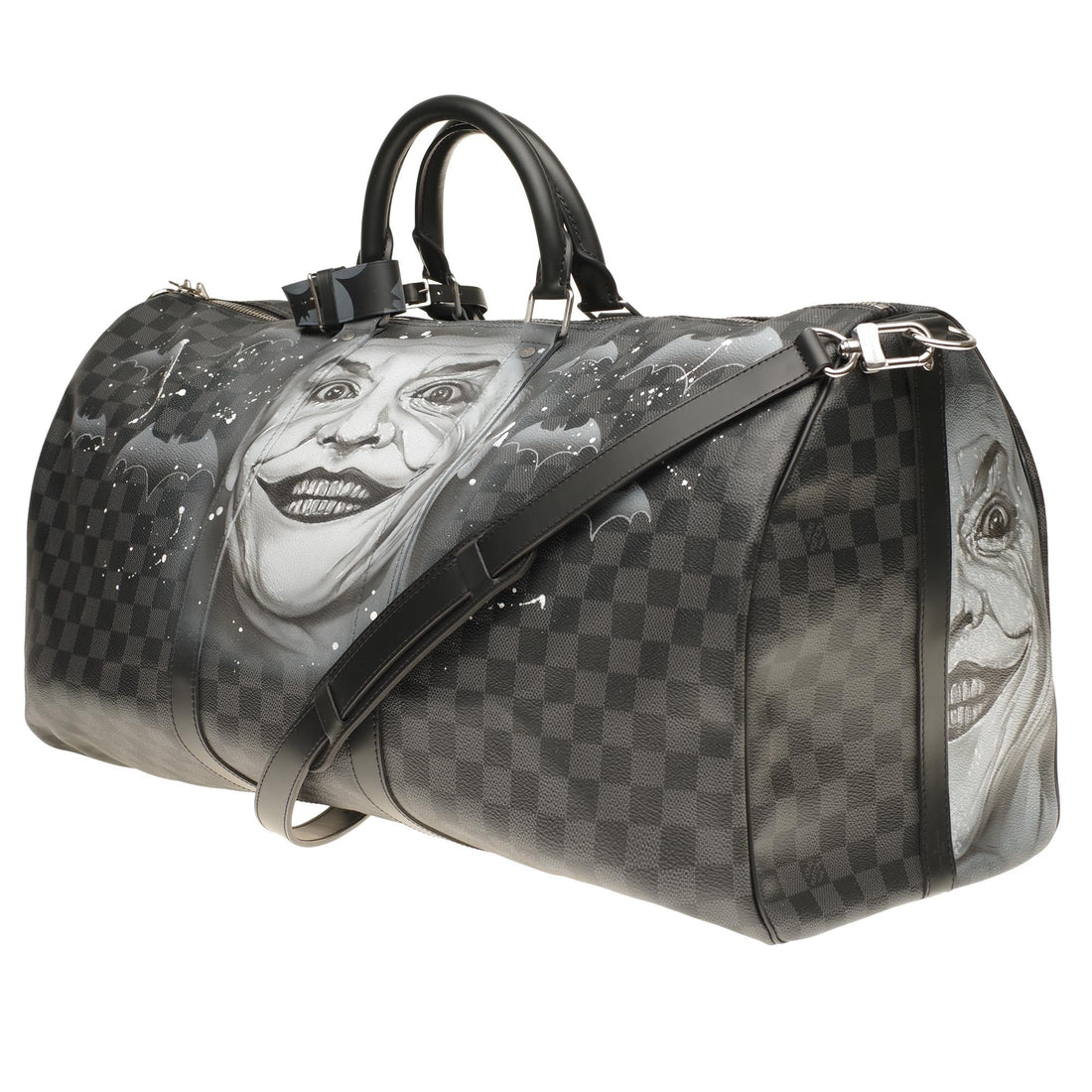 LOUIS VUITTON NEW Keepall 55 damier graphite strap customized "BATBAG II"!