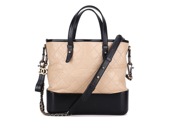 CHANEL GABRIELLE SHOPPING TOTE (2437xxxx) MEDIUM BEIGE BLACK CALFSKIN MIXED HARDWARE, WITH  & DUST COVER