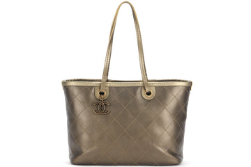 CHANEL SHOPPING FEVER TOTE (2032xxxx) WILD STITCH KHAKI CAVIAR LEATHER GOLD HARDWARE, WITH POUCH, , DUST COVER & BOX