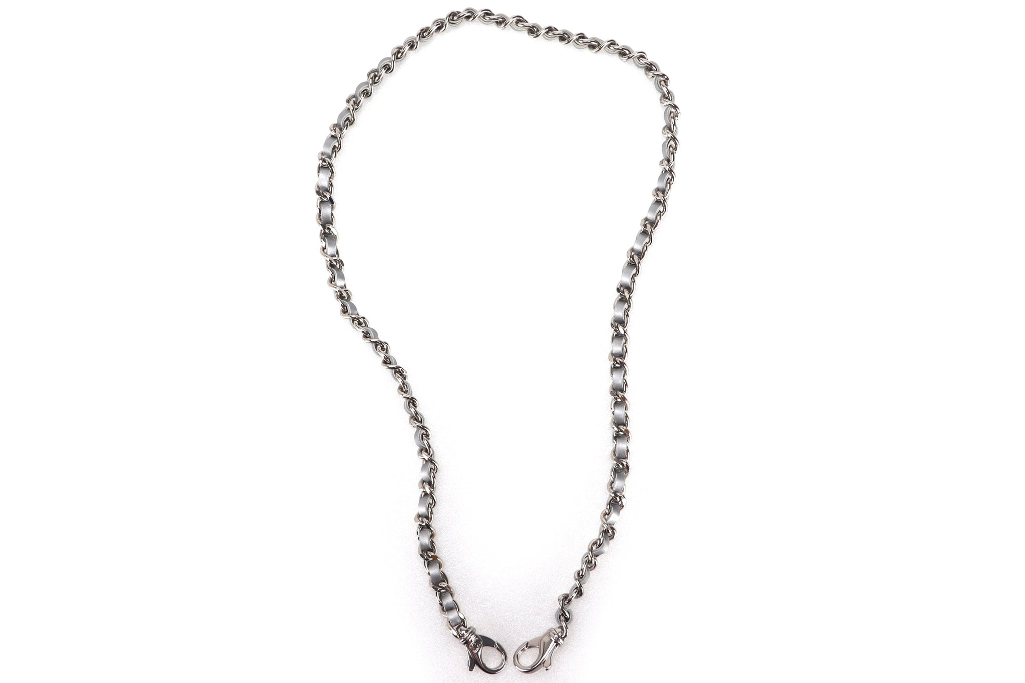 CHANEL LEATHER CHAIN BAG ACCESSORIES GREY SILVER HARDWARE