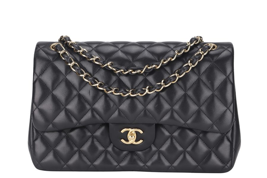 CHANEL CLASSIC DOUBLE FLAP JUMBO BLACK LAMBSKIN LEATHER GHW (1685xxxx) WITH  AND DUST COVER