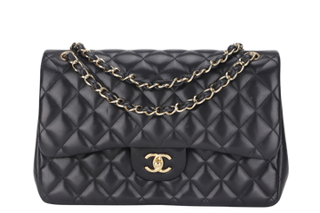CHANEL CLASSIC DOUBLE FLAP JUMBO BLACK LAMBSKIN LEATHER GHW (1685xxxx) WITH  AND DUST COVER
