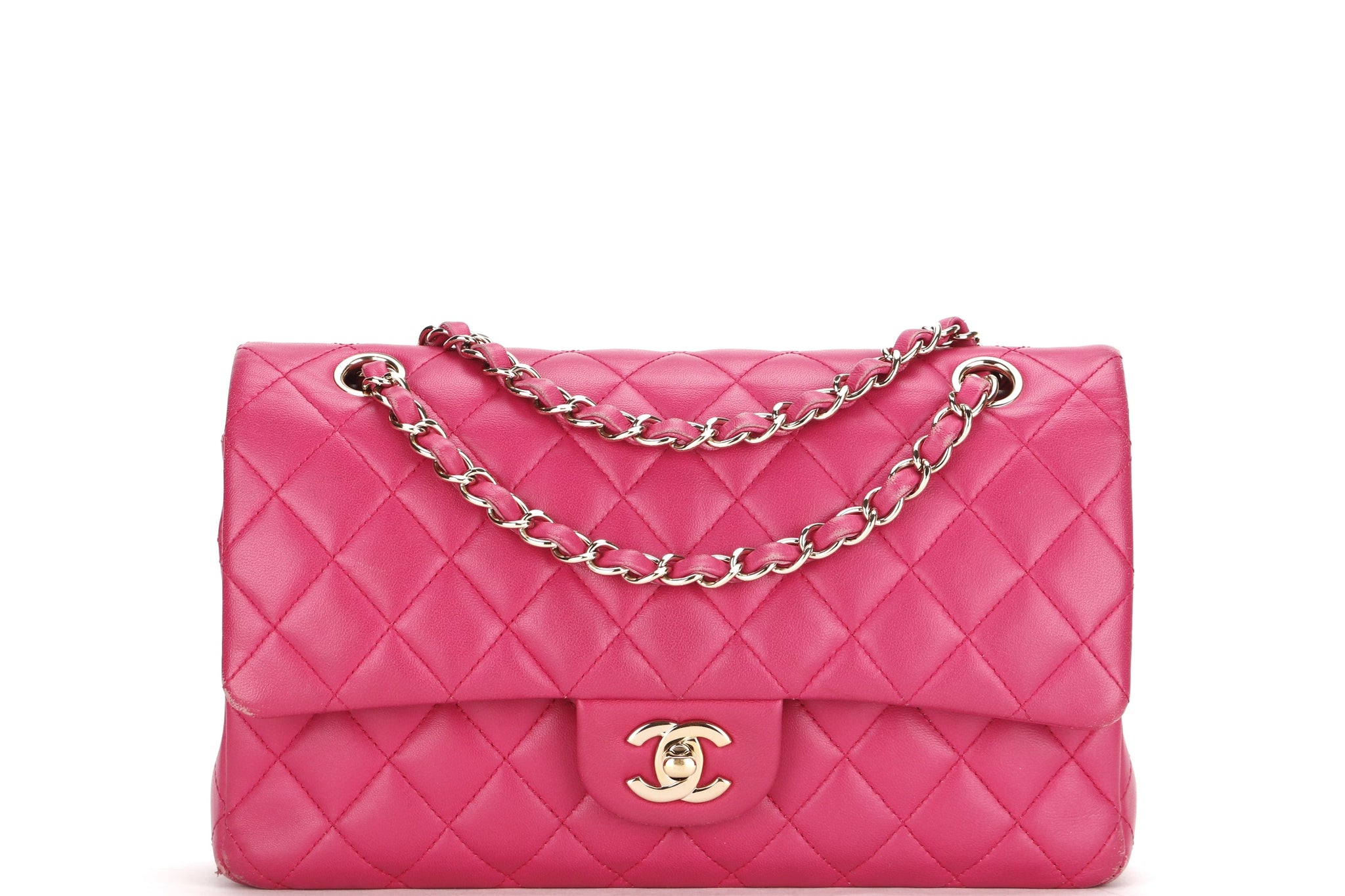 CHANEL CLASSIC DOUBLE FLAP (2214xxxx) MEDIUM PINK LAMBSKIN GOLD HARDWARE ,WITH , DUST COVER & BOX