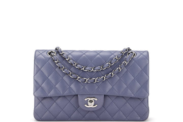 CHANEL CLASSIC FLAP (1583xxxx) MEDIUM LILAC LAMBSKIN SILVER HARDWARE, WITH , DUST COVER & BOX