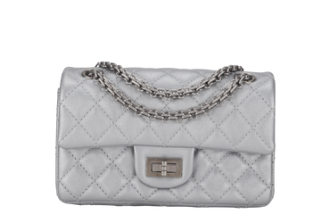 CHANEL CLASSIC FLAP REISSUE 2.55 MINI SILVER CALFSKIN SHW AUL4xxxx(MICROCHIP) WITH DUST COVER AND BOX
