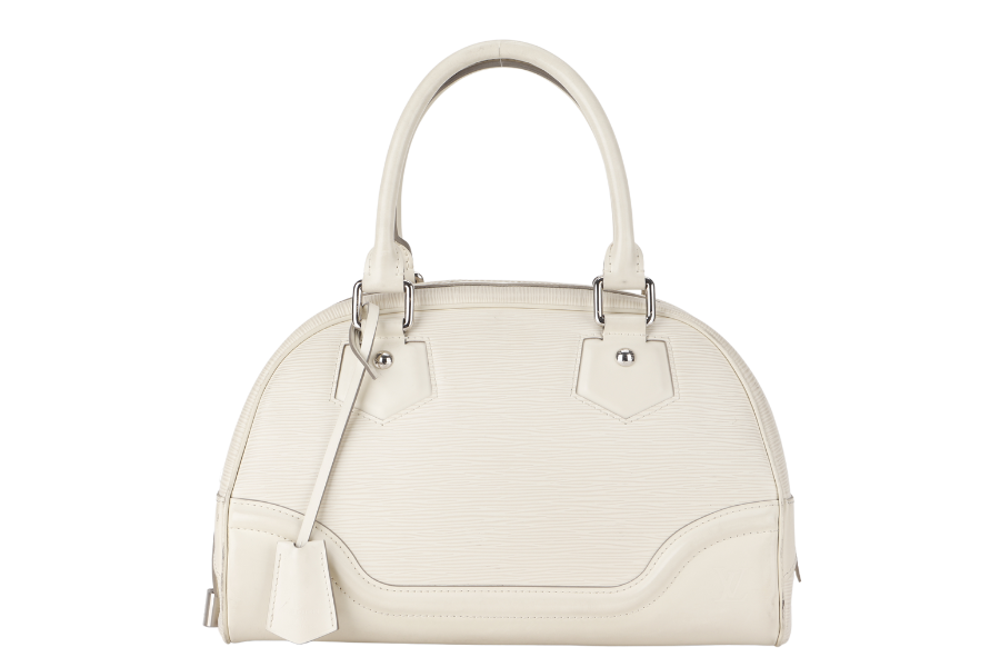LOUIS VUITTON BOWLING MONTAIGNE PM (M6932J) WHITE EPI LEATHER SILVER HARDWARE WITH DUST COVER