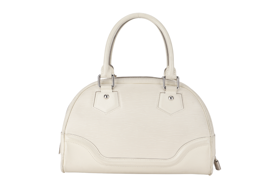 LOUIS VUITTON BOWLING MONTAIGNE PM (M6932J) WHITE EPI LEATHER SILVER HARDWARE WITH DUST COVER