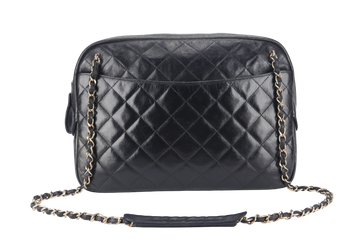 CHANEL VINTAGE CAMERA BAG (117xxxx) MEDIUM BLACK LAMBSKIN QUILTED GOLD HARDWARE NO DUST COVER