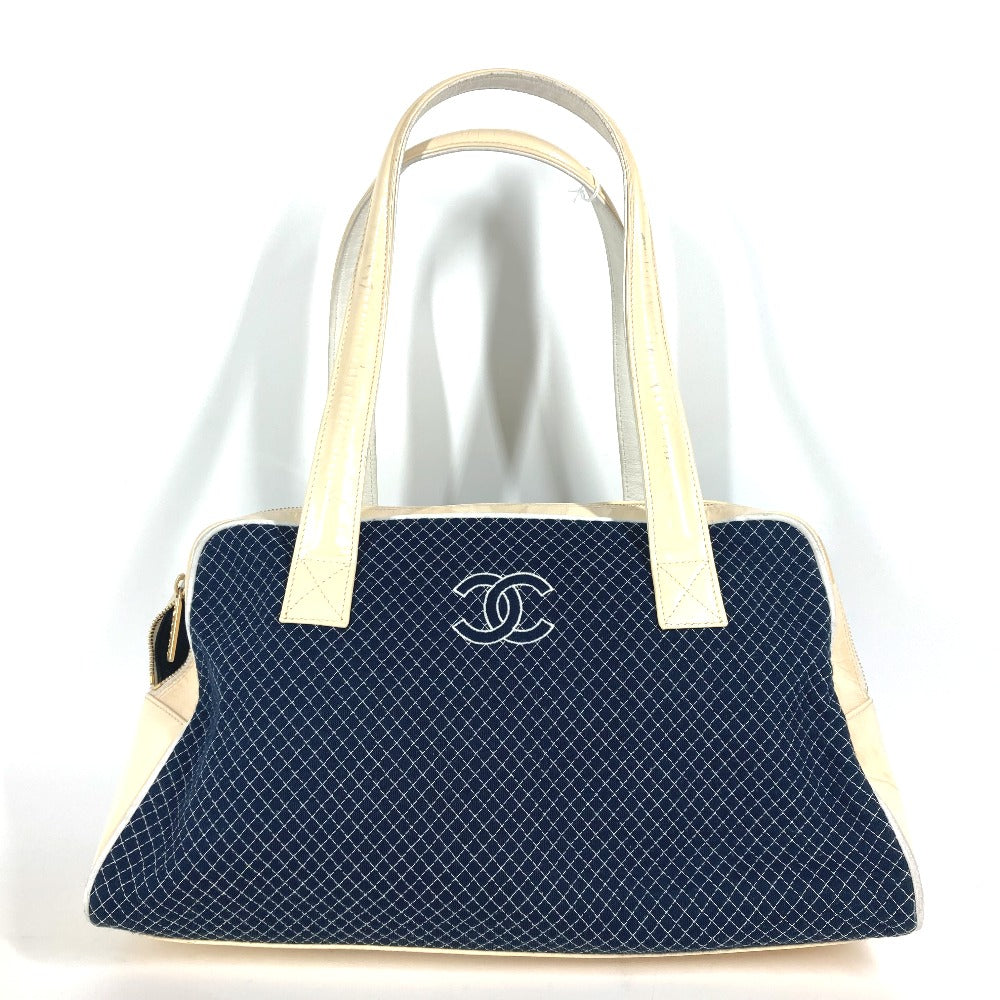 CHANEL Shoulder Bag Enamel / Canvas Navy quilting matelasse CC COCO Mark Women Used