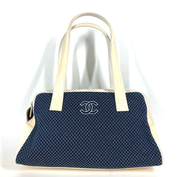 CHANEL Shoulder Bag Enamel / Canvas Navy quilting matelasse CC COCO Mark Women Used