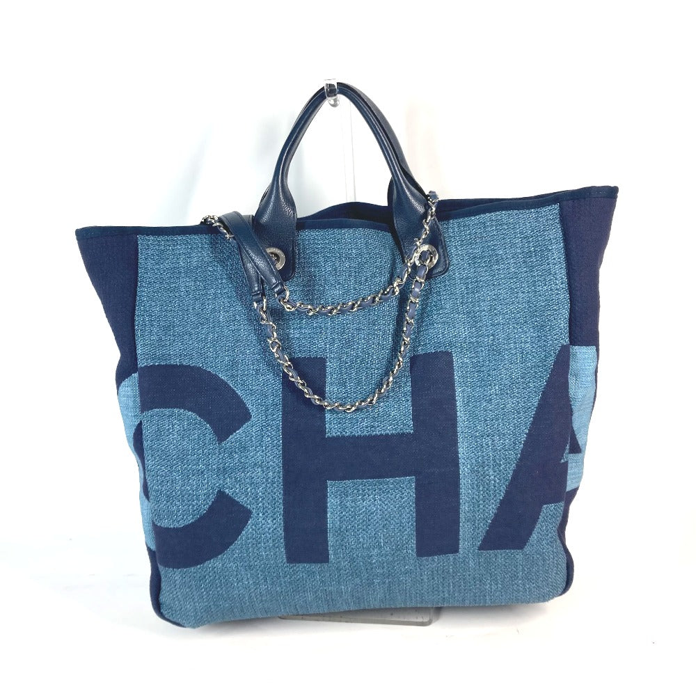 CHANEL Shoulder Bag canvas blue CC denim 2WAY bag COCO Mark Large Shopping Tote Women Used