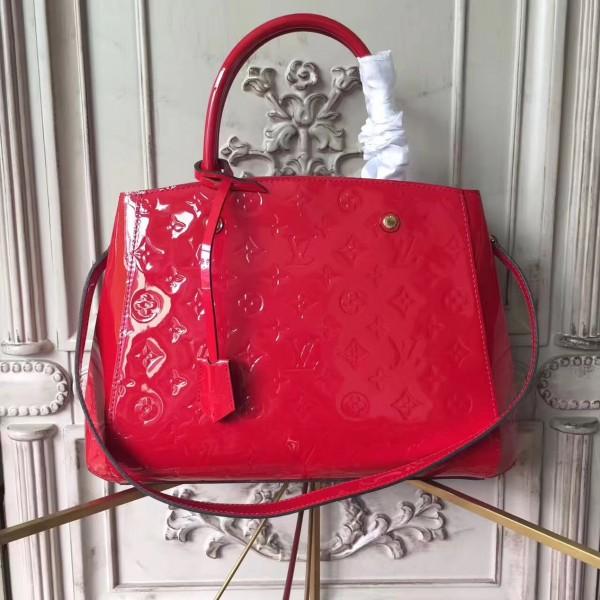 Louis Vuitton Montaigne MM Tote Bag Monogram Vernis Red