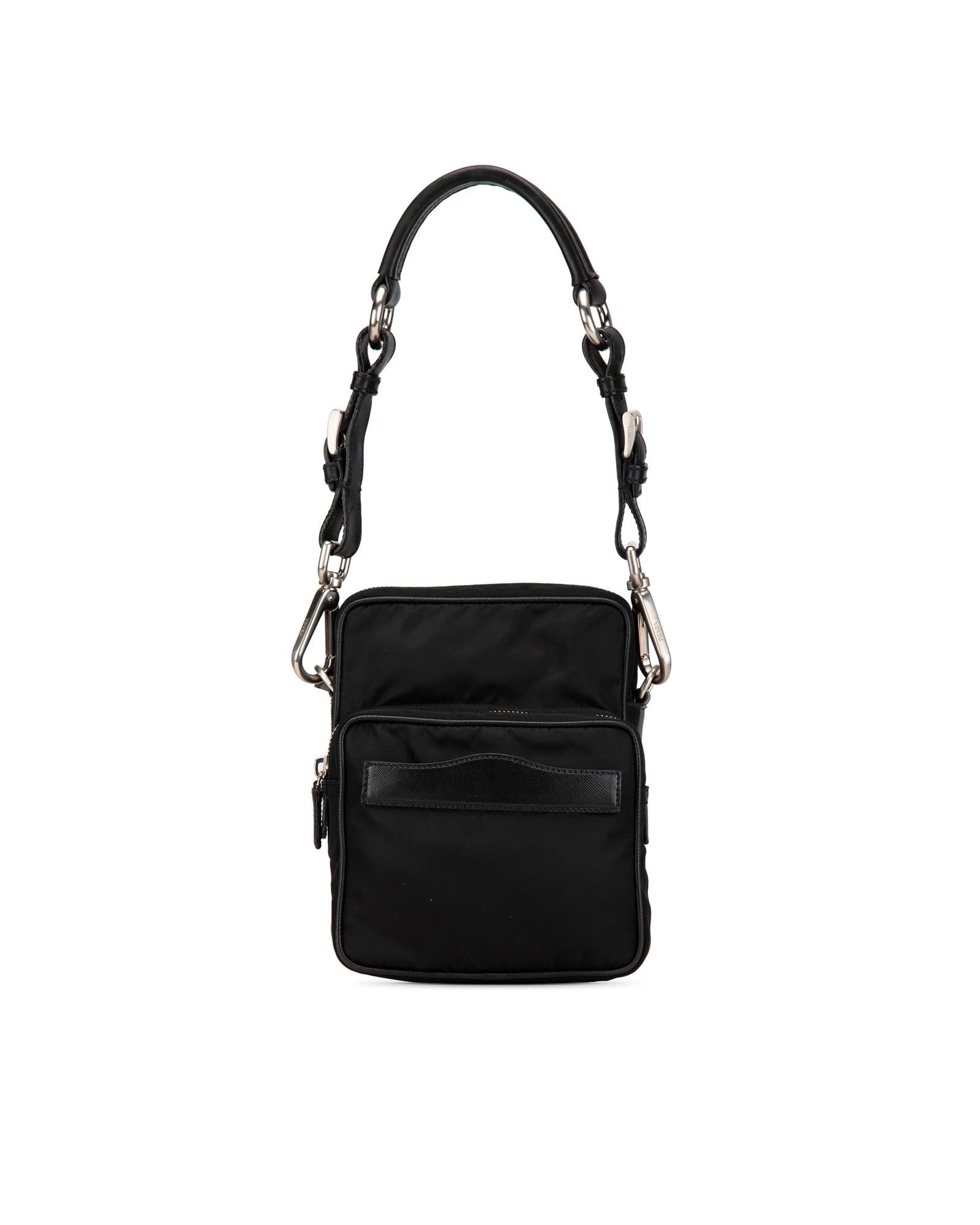 Saffiano Leather Trimmed Nylon Shoulder Bag with Adjustable Strap