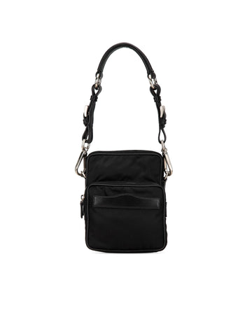 Saffiano Leather Trimmed Nylon Shoulder Bag with Adjustable Strap
