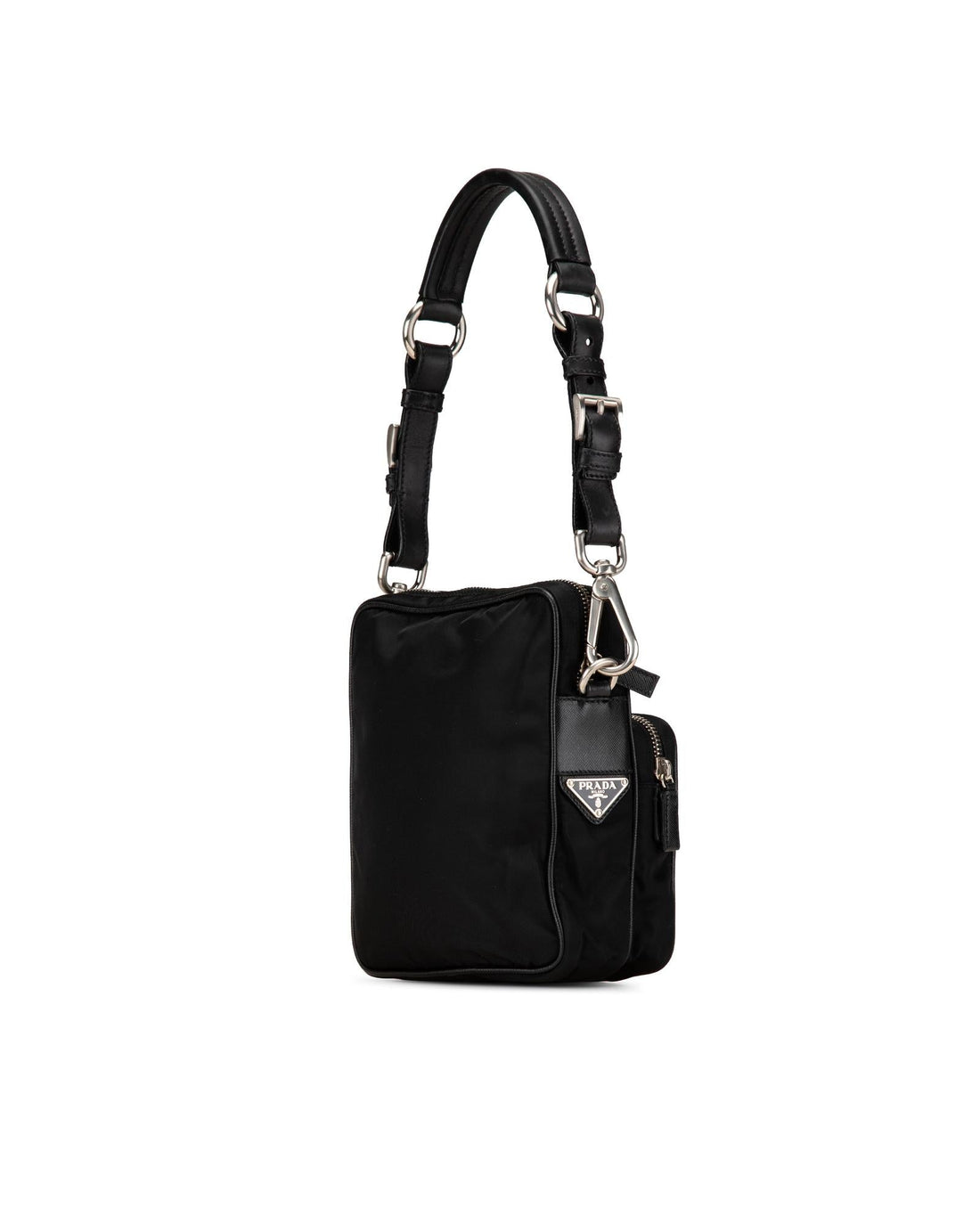Saffiano Leather Trimmed Nylon Shoulder Bag with Adjustable Strap