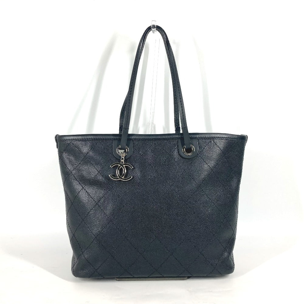 CHANEL Shoulder Bag Caviar skin black quilting CC COCO Mark Women Used