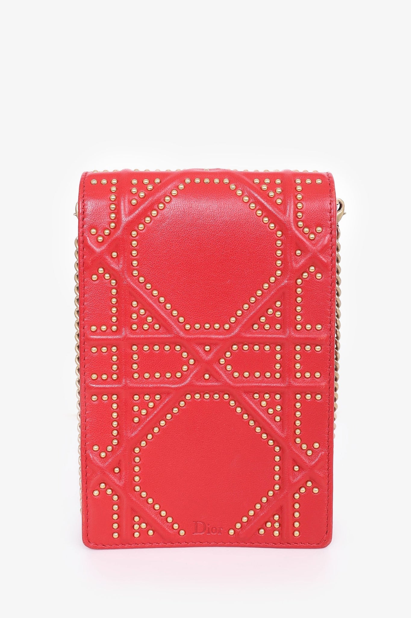 Christian Dior Red Leather Studded Diorama Vertical Crossbody Bag