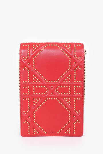 Christian Dior Red Leather Studded Diorama Vertical Crossbody Bag