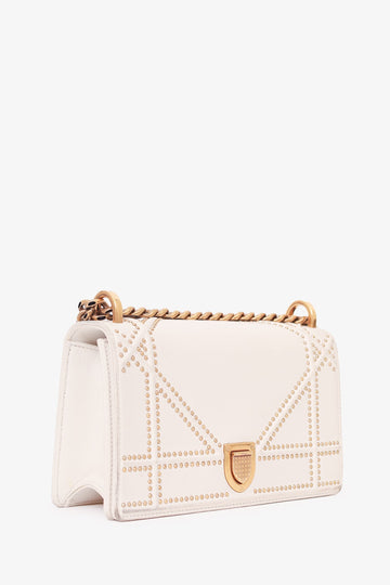 Christian Dior 2018 White Leather Studded Diorama Small Shoulder Bag
