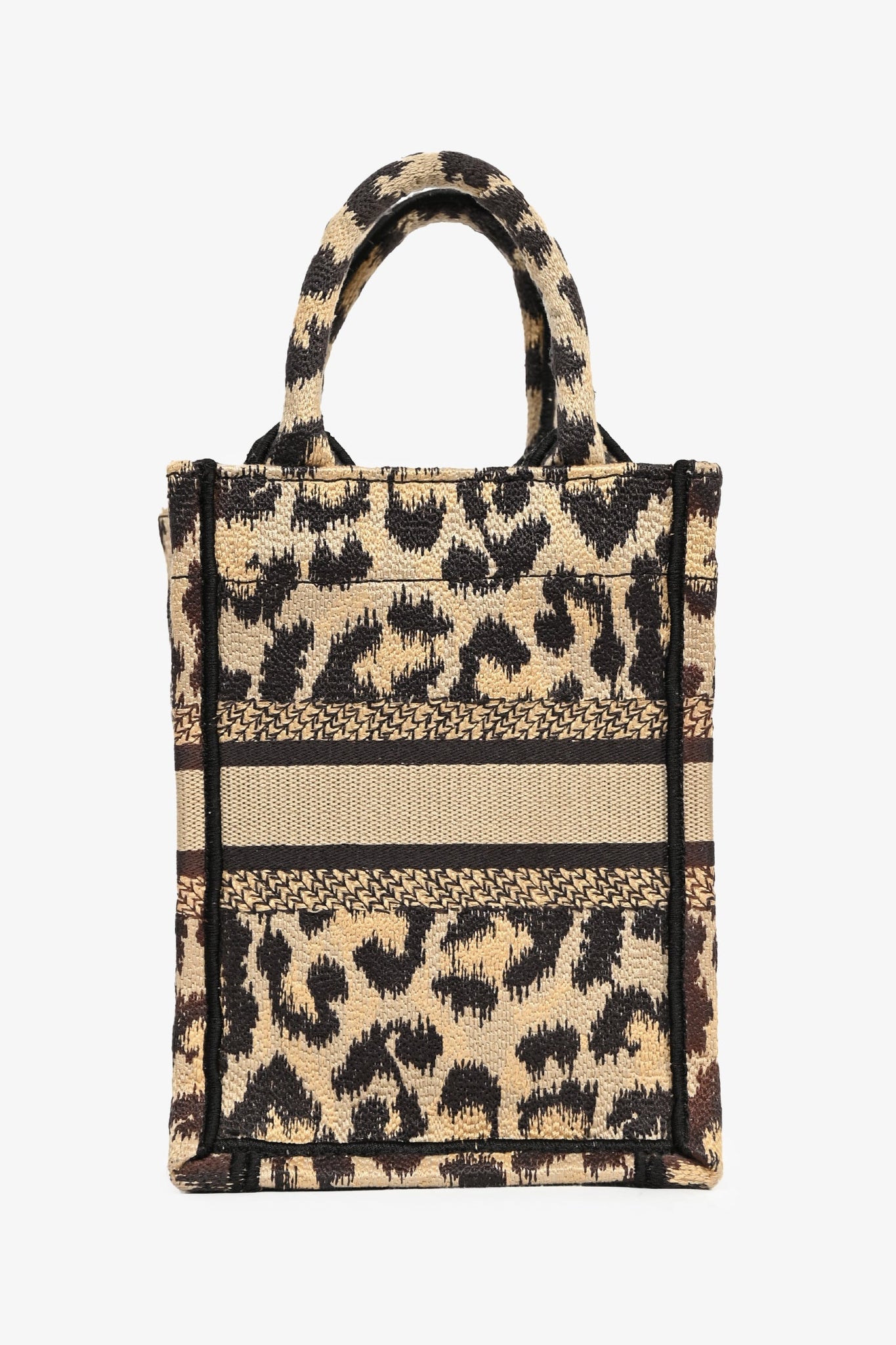 Christian Dior Beige Leopard Canvas Mini Book Tote Phone Bag