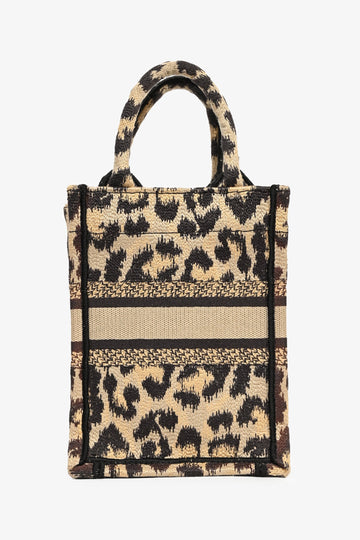 Christian Dior Beige Leopard Canvas Mini Book Tote Phone Bag
