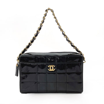 CHANEL Shoulder Bag Patent leather black Chocolate bar ChainShoulder