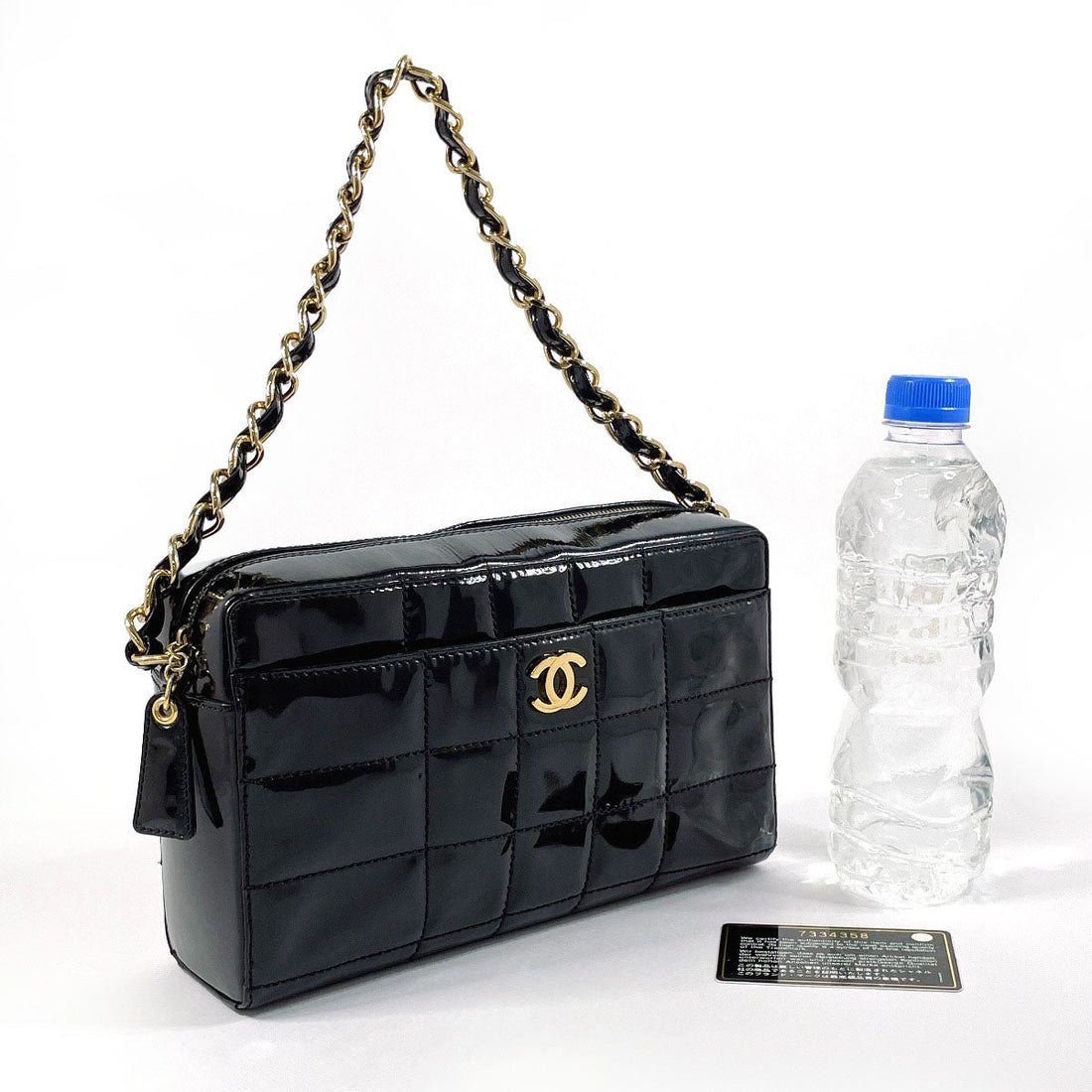 CHANEL Shoulder Bag Patent leather black Chocolate bar ChainShoulder