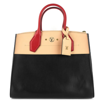 LOUIS VUITTON City Steamer MM Black Creme Bourgogne Calfskin Tote Bag