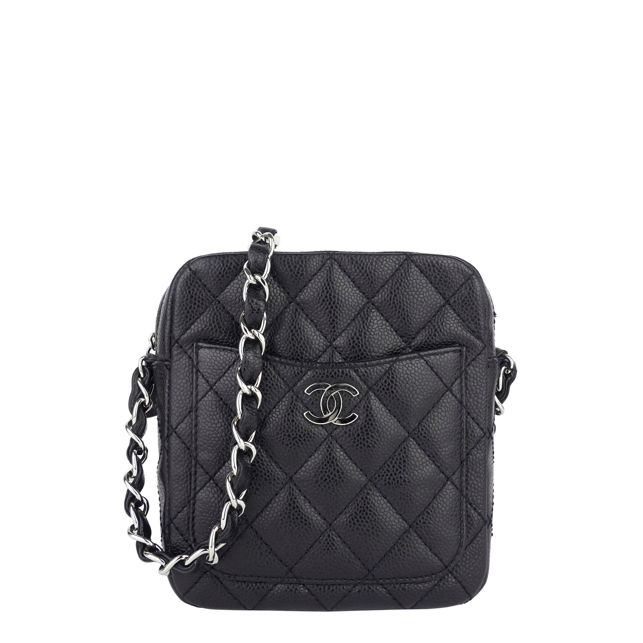 Camera Caviar Leather Crossbody Bag