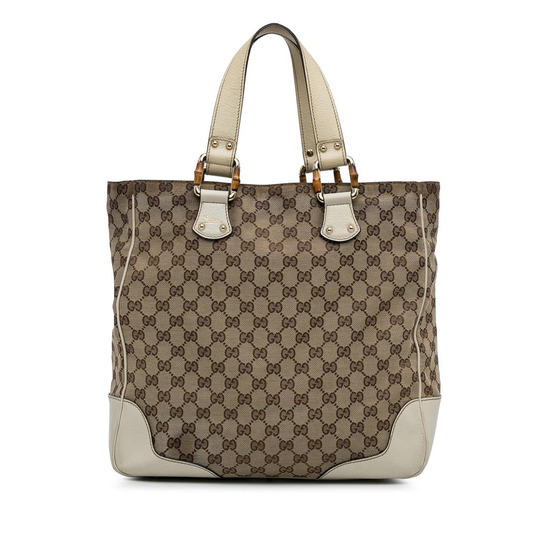 Brown Gucci GG Canvas Bamboo Tote Bag
