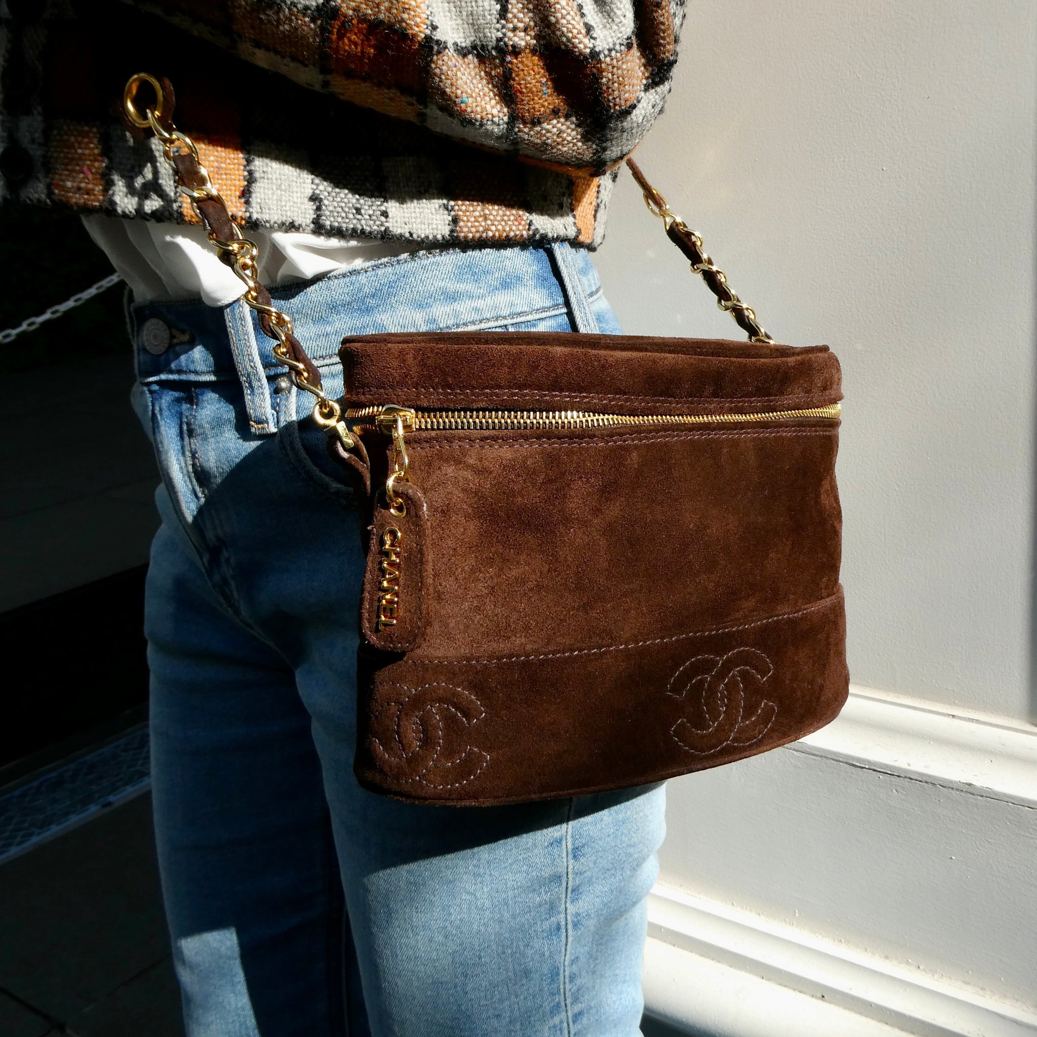 CHANEL 1996-1997 Brown Suede Triple CC Shoulder Bag