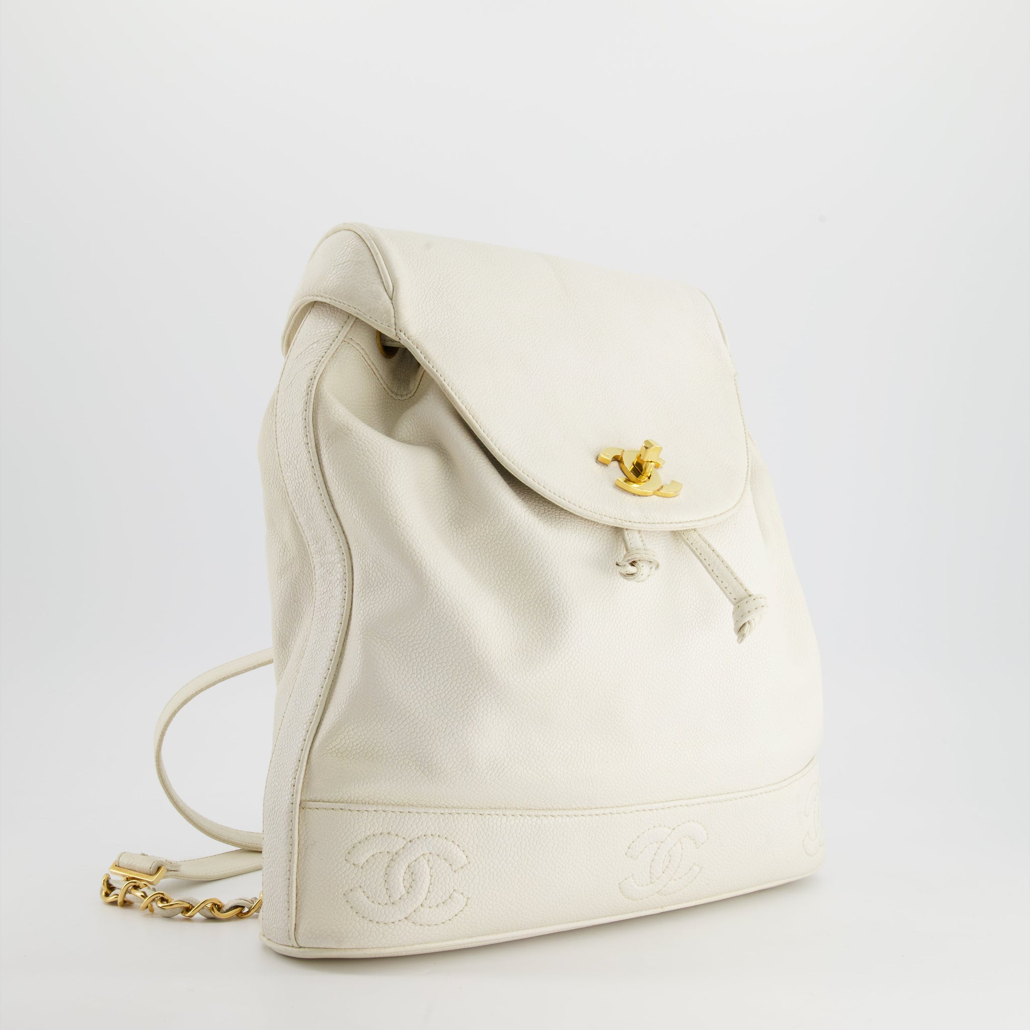 Chanel Vintage White Caviar Backpack Bag with 24k Gold Hardware