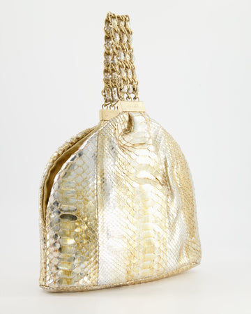 Chanel Vintage Limited Edition Gold Metallic Python Top Handle Bag