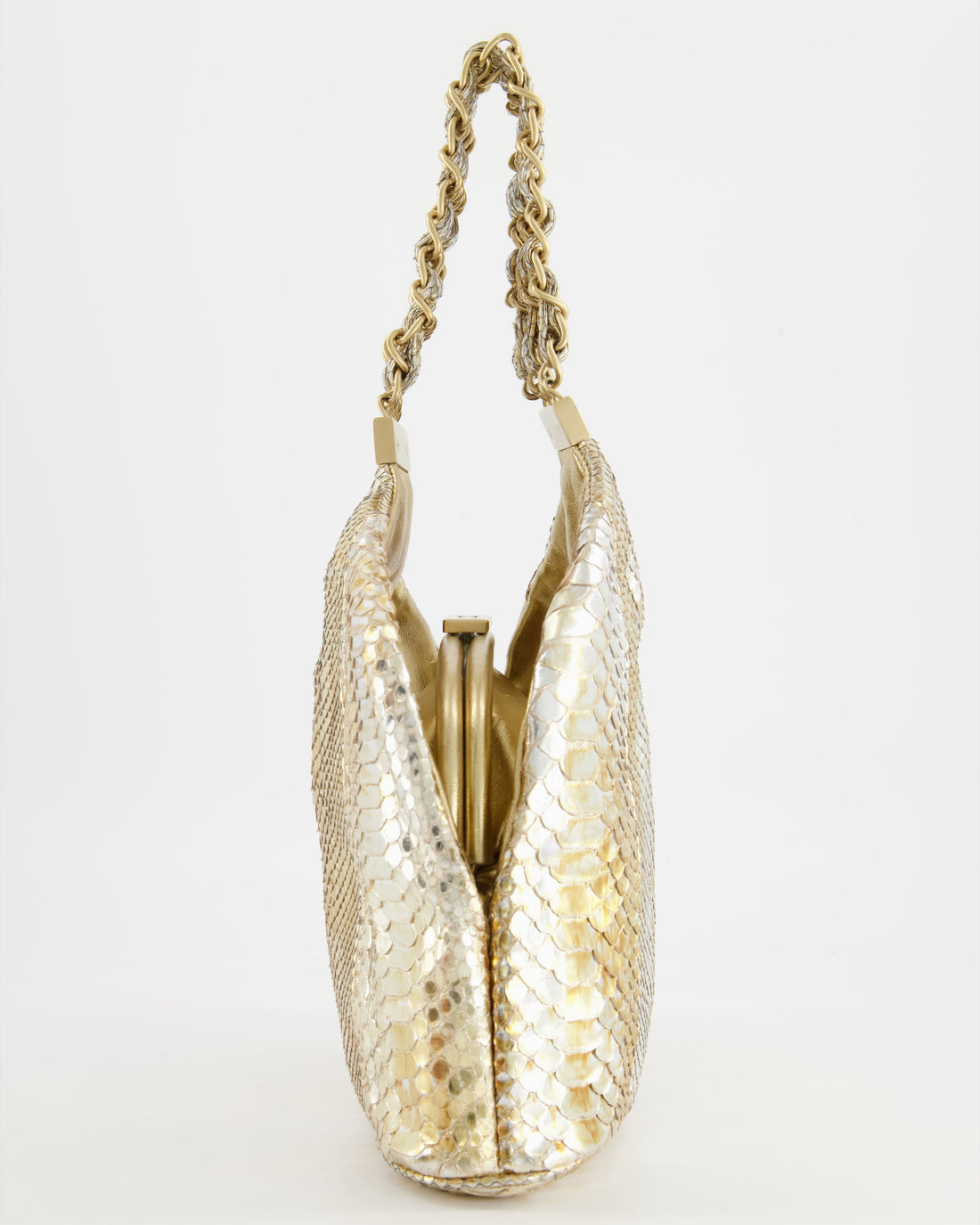 Chanel Vintage Limited Edition Gold Metallic Python Top Handle Bag