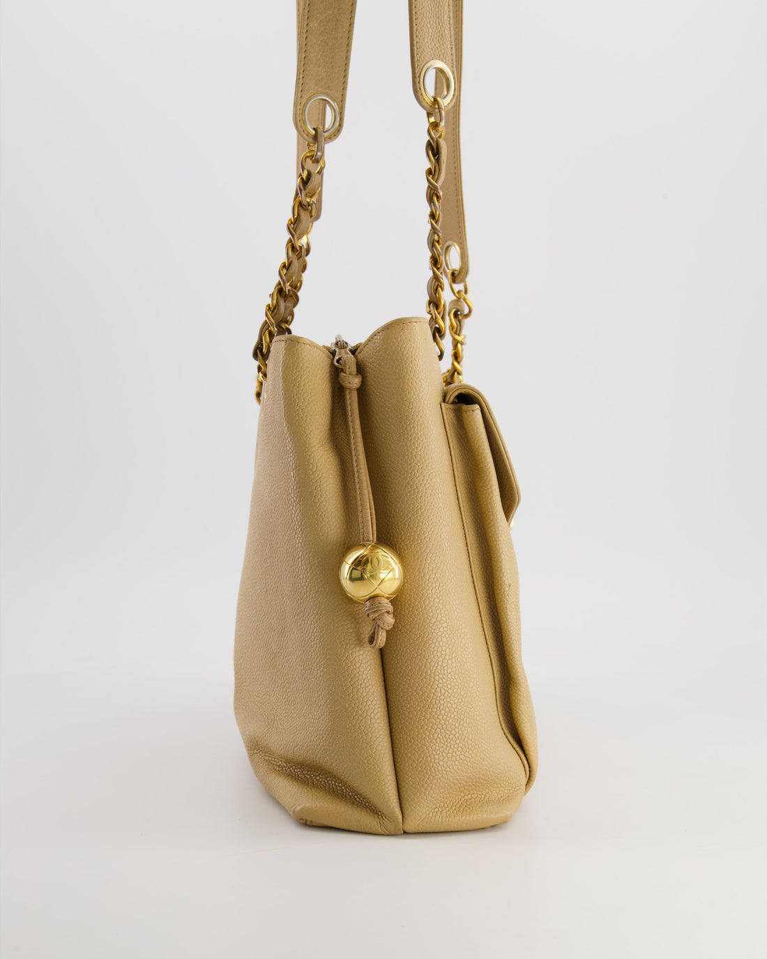 Chanel Vintage Beige Caviar CC Logo Tote Bag with 24k Gold Hardware