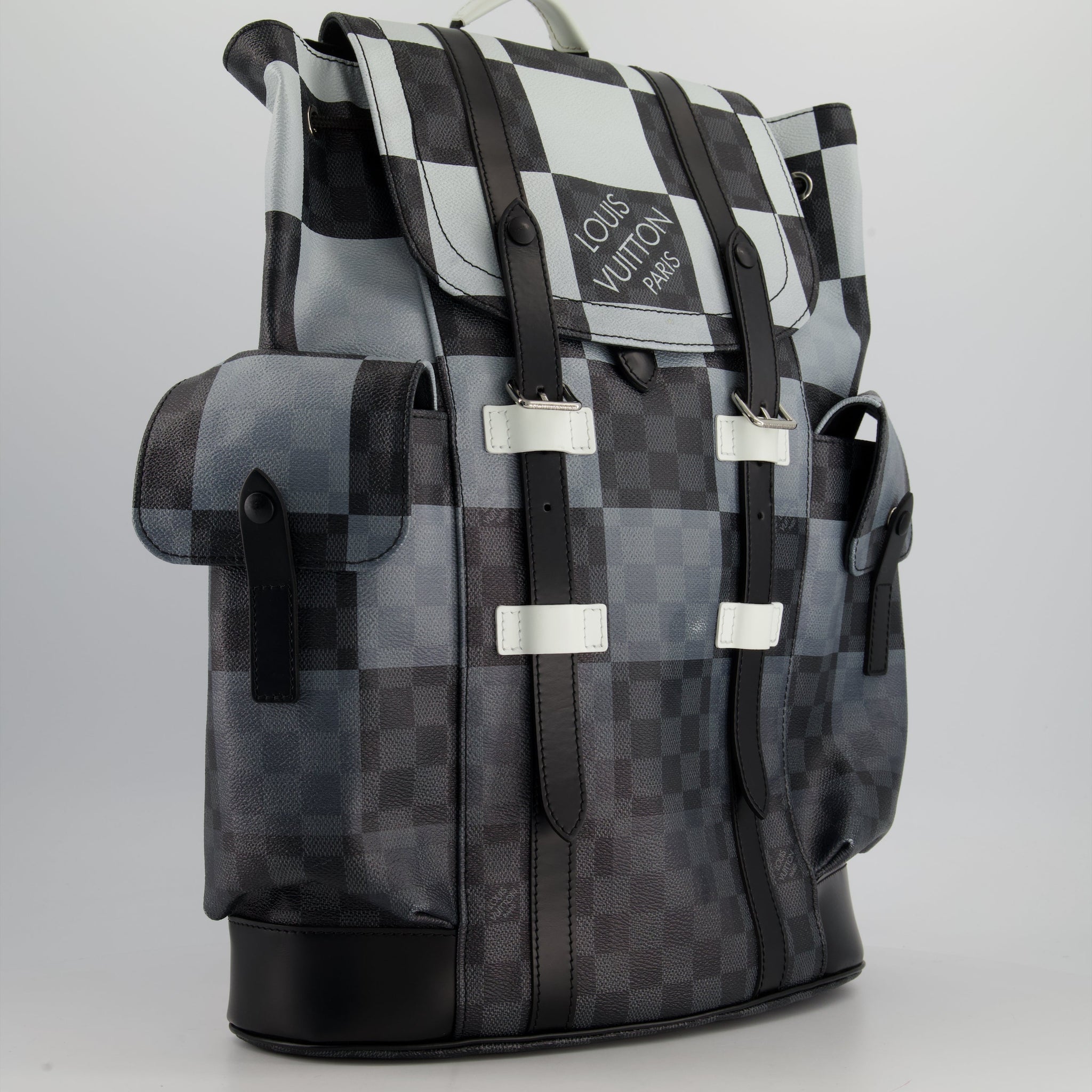 *Limited Edition* Louis Vuitton Christopher Backpack Bag in Black and White Damier Canvas with Silver Hardware