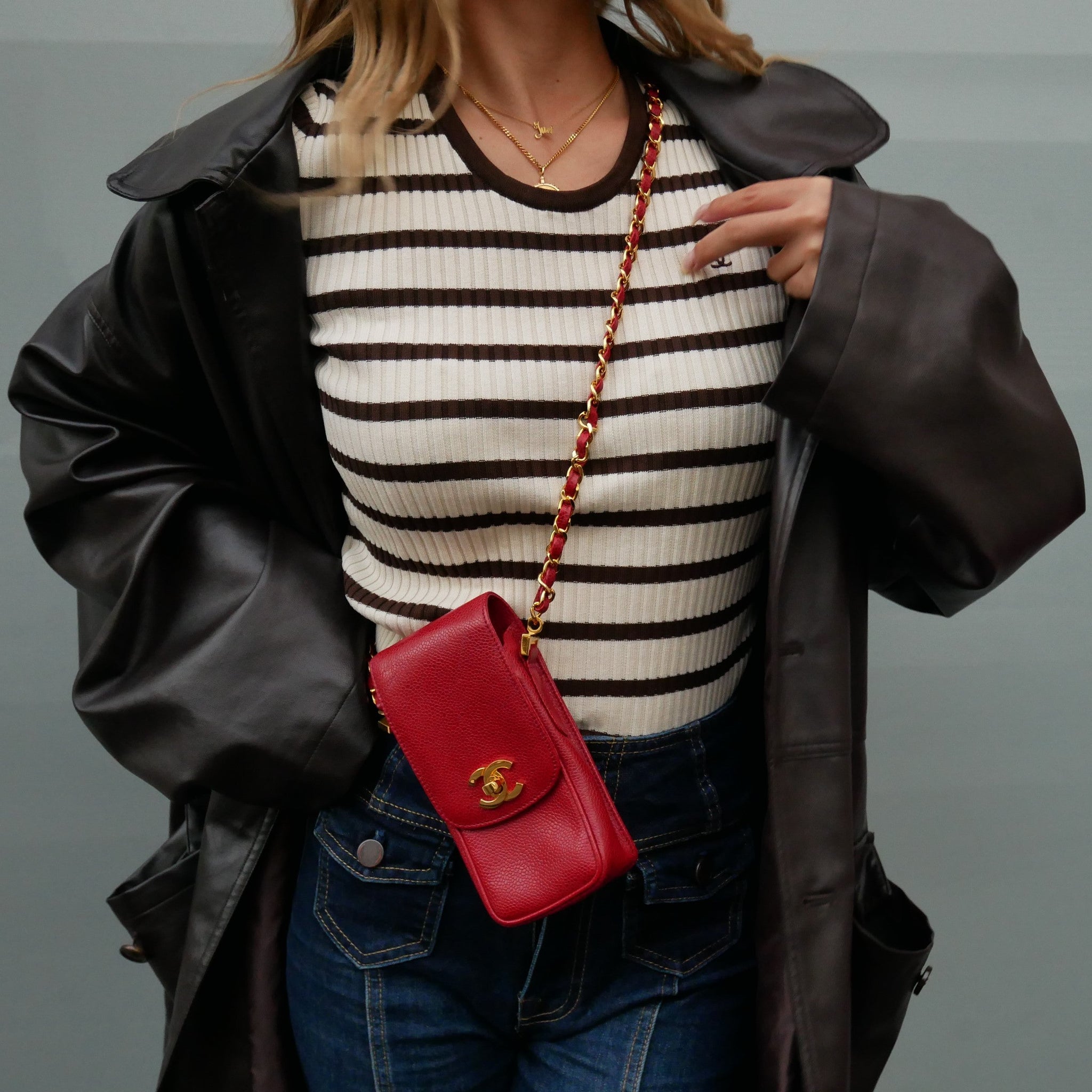 CHANEL 1994-1996 Red Caviar Phone Case ao28621