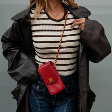 CHANEL 1994-1996 Red Caviar Phone Case ao28621