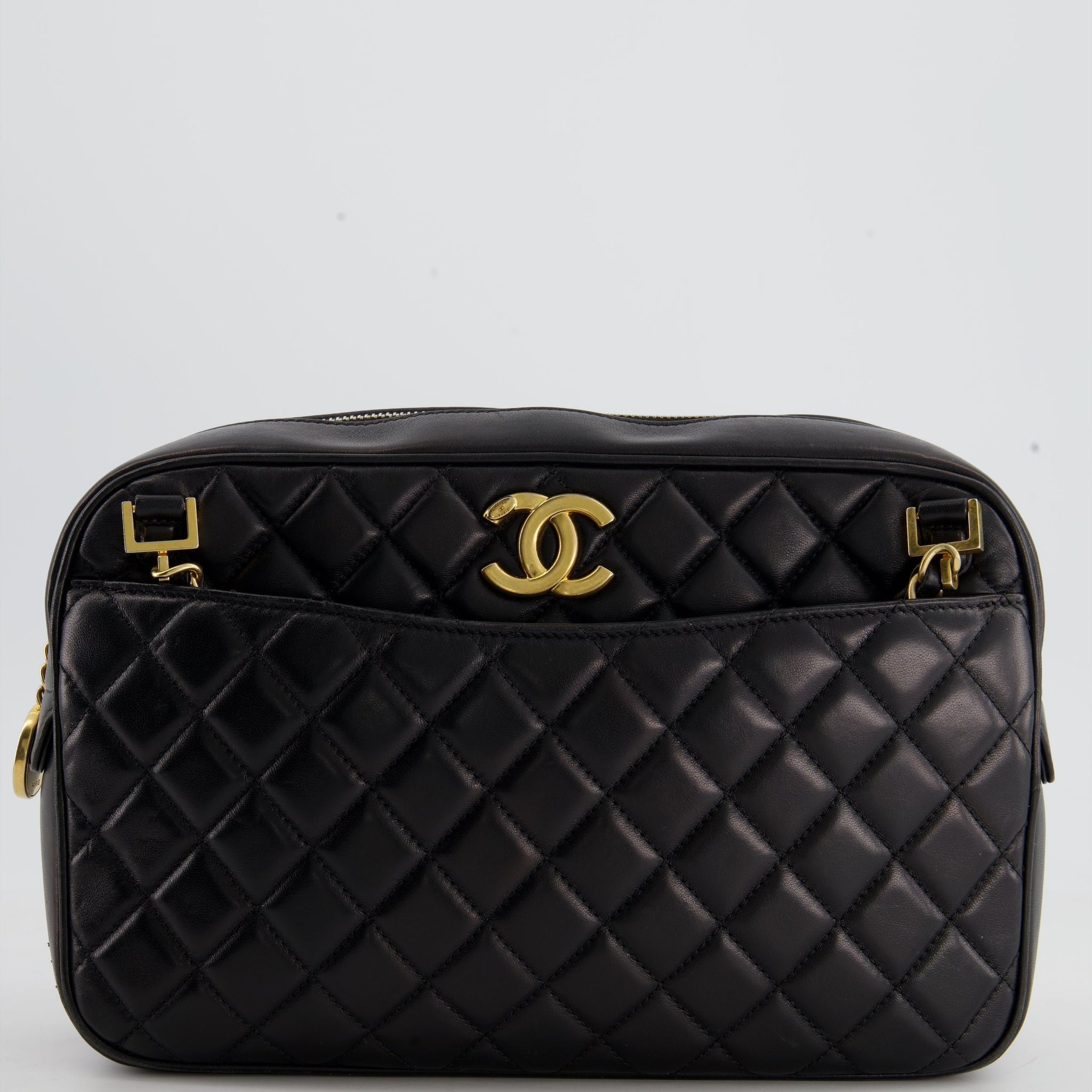 Chanel Black Crossbody Camera Bag in Quilted Lambskin With Gold Hardware